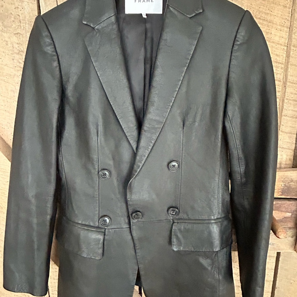 Frame Denim Black Double-Breasted Blazer